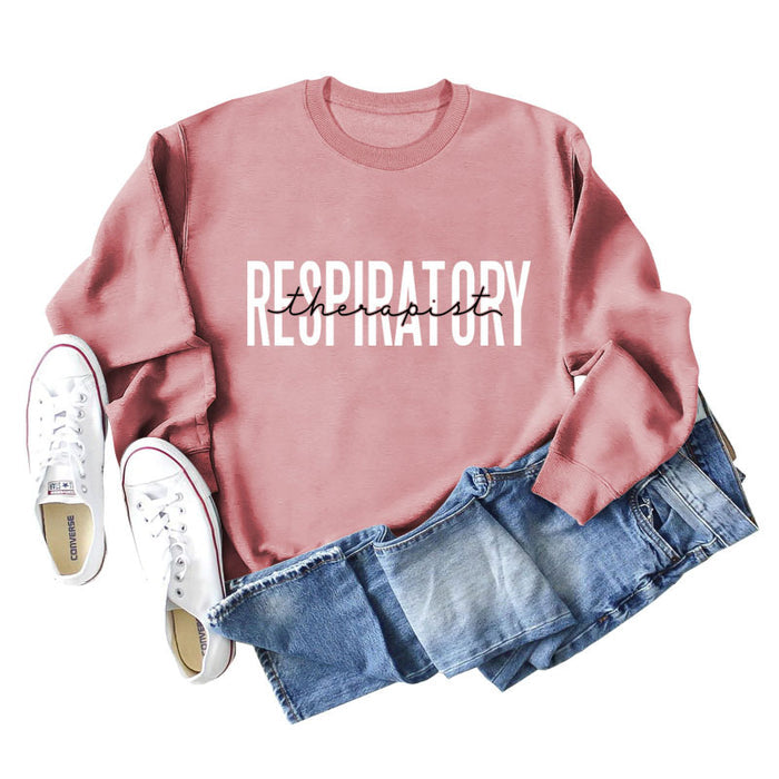 Respiratory Thermopist Letter Round Neck Long Sleeve Sweater