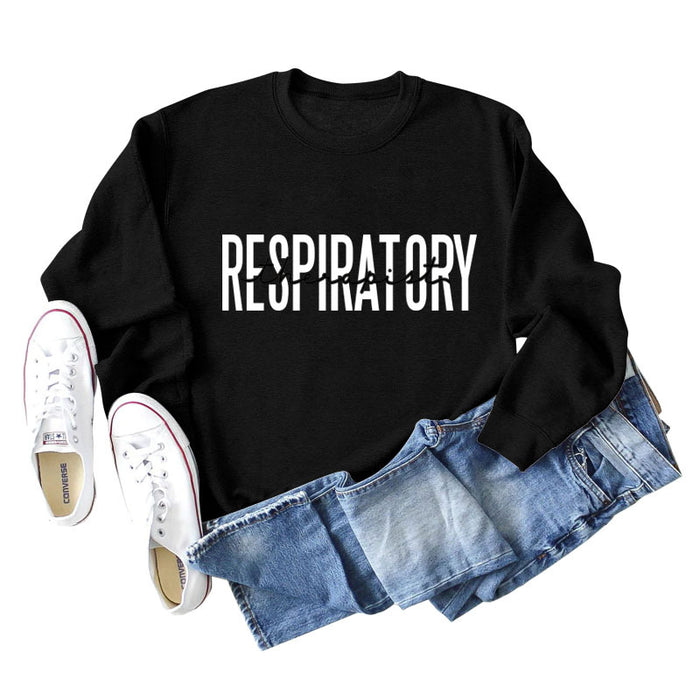 Respiratory Thermopist Letter Round Neck Long Sleeve Sweater
