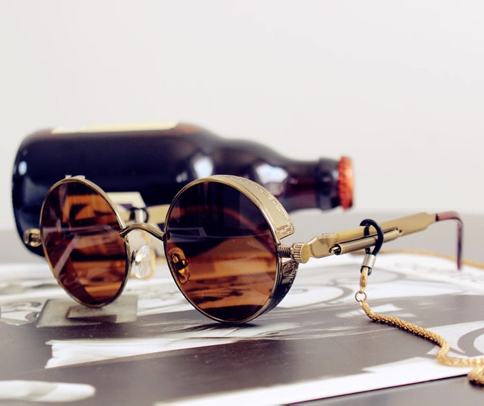 Retro Round Steampunk Sunglasses with Chain | Canada