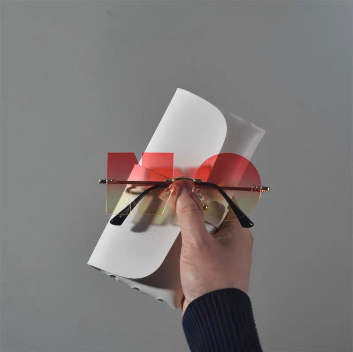 Letter Frameless Sunglasses for Men and Women, High-End Glasses - pink and yellow