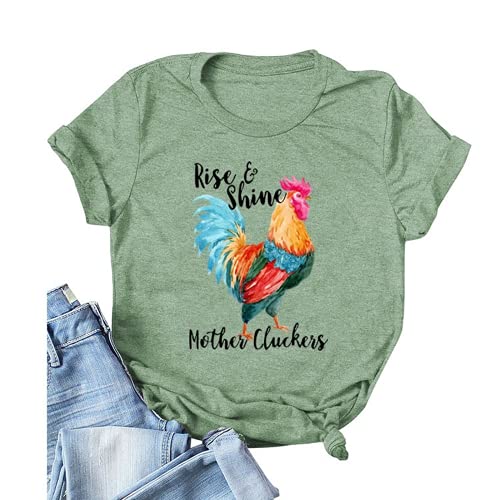 Rise & Shine Mother Cluckers Cute T-Shirt Graphic Shirt for Women