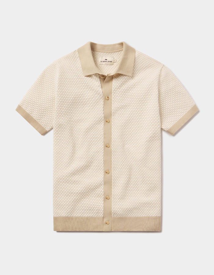 Robles Knit Jacquard Button Up - Ivory / Khaki