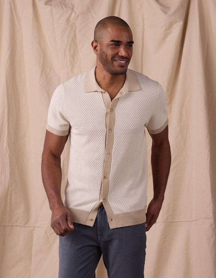 Robles Knit Jacquard Button Up - Ivory / Khaki