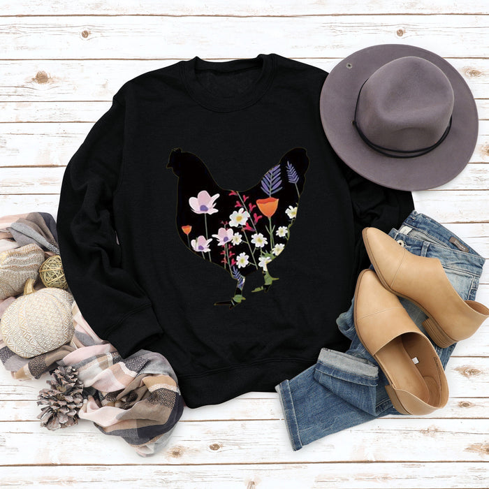 Rooster Printed Loose Round Neck Casual Long Sleeve Oversize Sweater