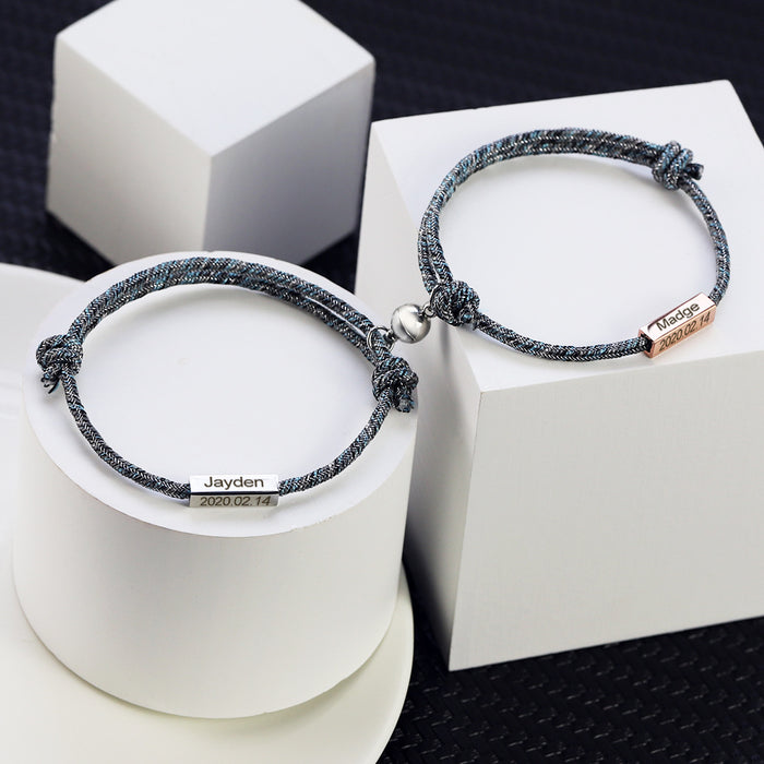 Rope Braided Couple Magnetic Bracelet, Adjustable Women Couple Bracelet, Love Bracelet For Men Women