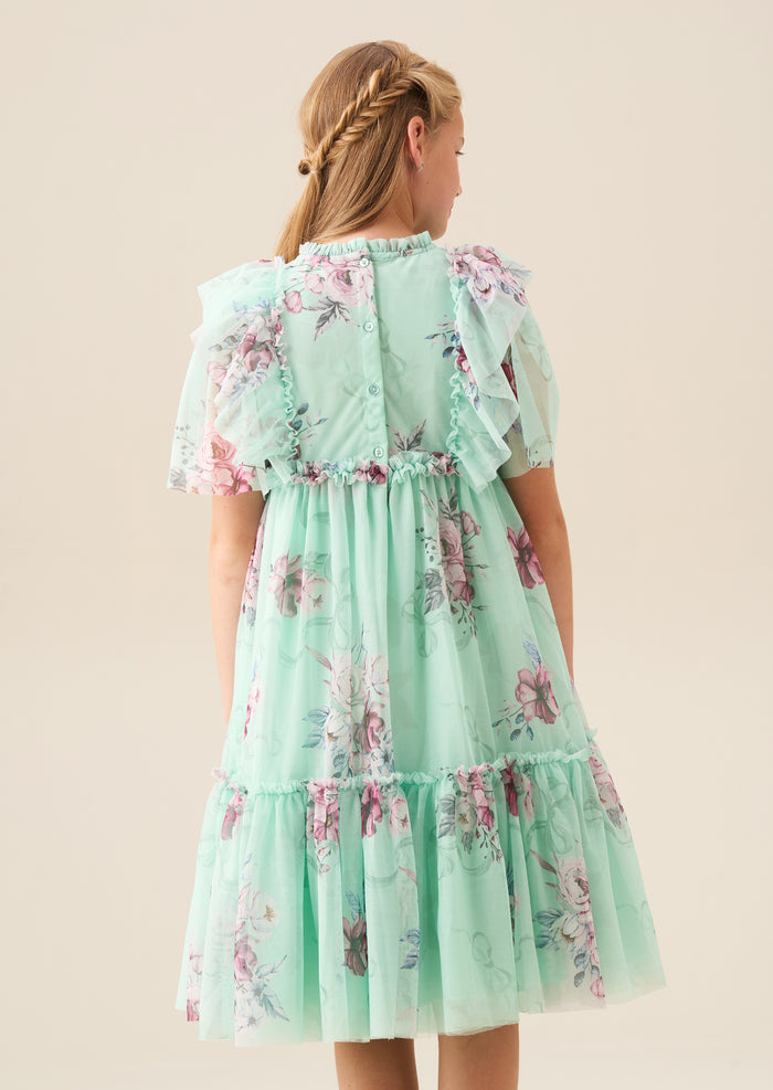 Rosa Mint Floral Mesh Dress