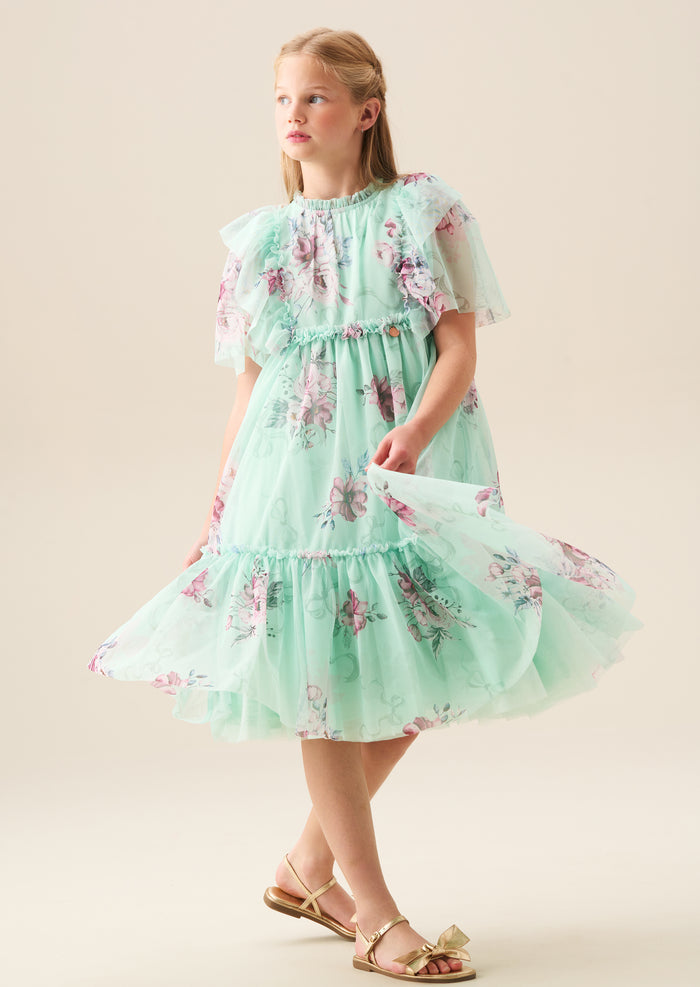 Rosa Mint Floral Mesh Dress