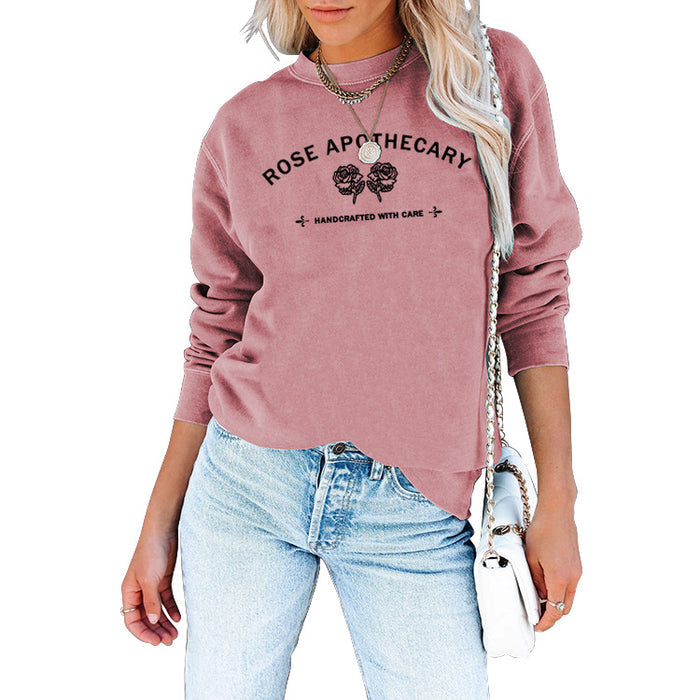 Rose Apothecary Casual Letter Round Neck Long Sleeve Sweater Loose Fashion Bottomed Coat Top Female