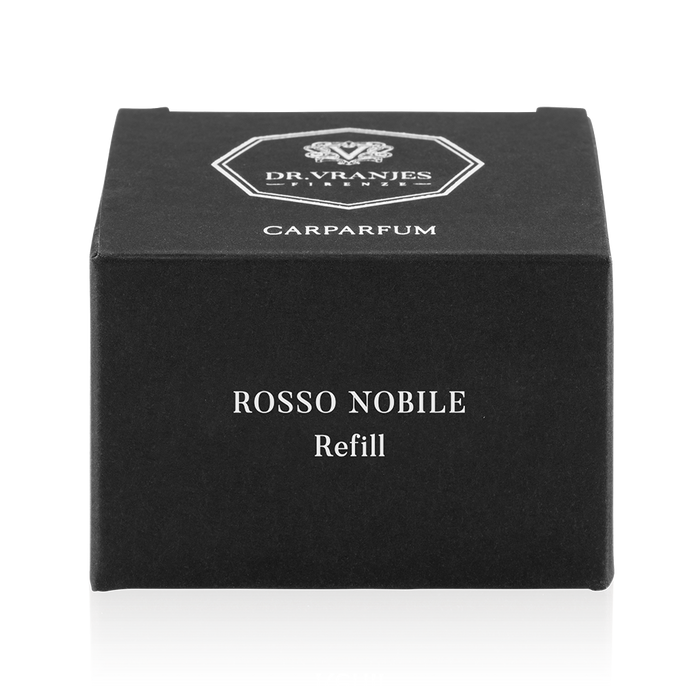 Eclectic Dr. Vranjes Rosso Nobile Carparfum refill box in black with white logo and text on a black background.