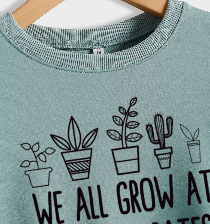 Round Neck Letter Ladies Long Sleeve WE ALL GROW Printed Loose Sweater