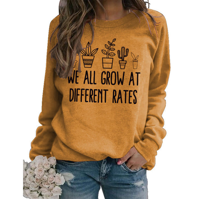 Round Neck Letter Ladies Long Sleeve WE ALL GROW Printed Loose Sweater
