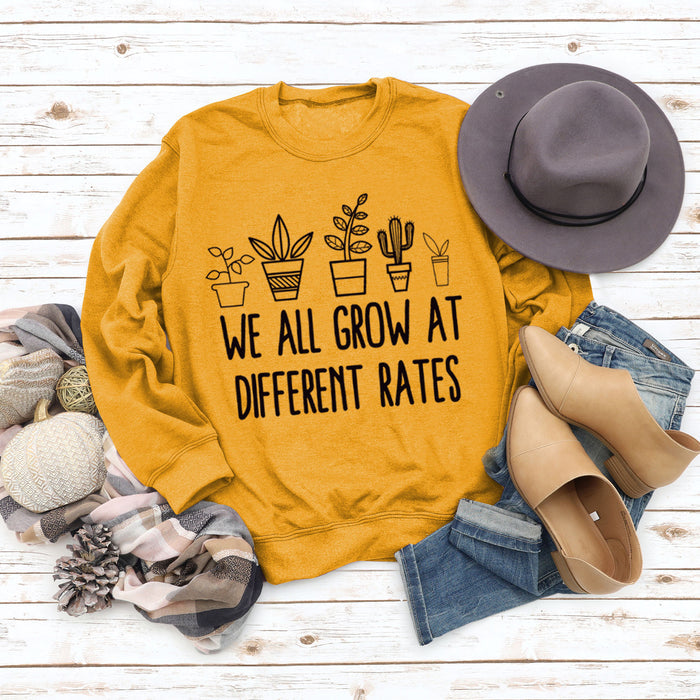 Round Neck Letter Ladies Long Sleeve WE ALL GROW Printed Loose Sweater