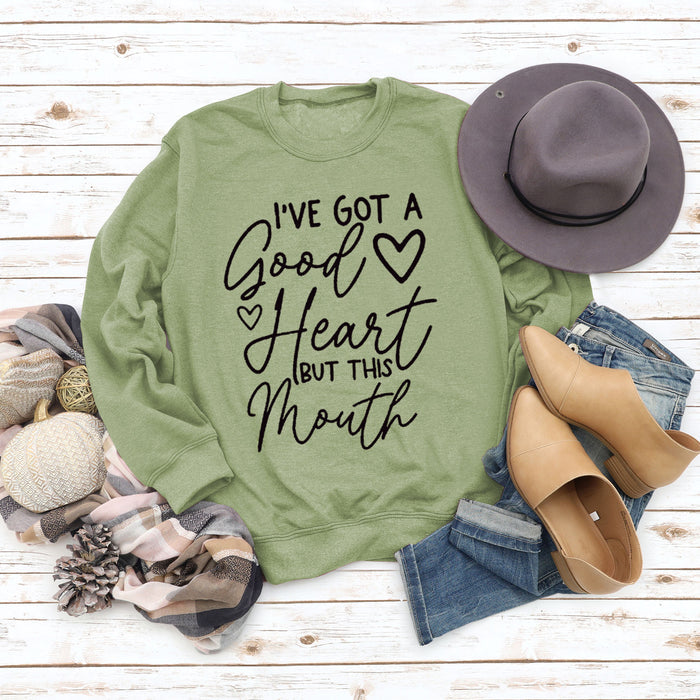 Olive green sweater (black font) / S