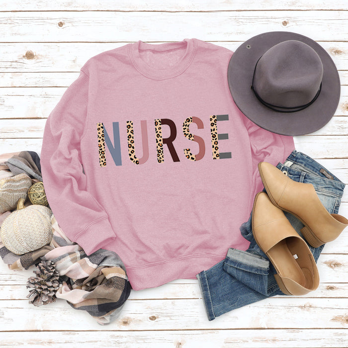 Round Neck Letter Top Long Sleeve Nurse Women's Printed Sweater