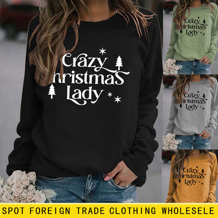 Round Neck Letter Tops Long Sleeve Crazy Christmas Women's Sweatshirt