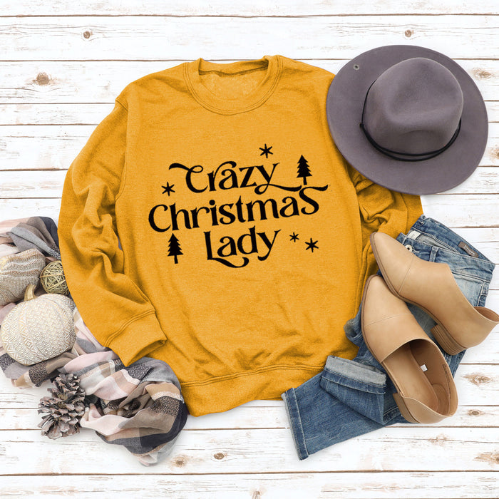 Round Neck Letter Tops Long Sleeve Crazy Christmas Women's Sweatshirt