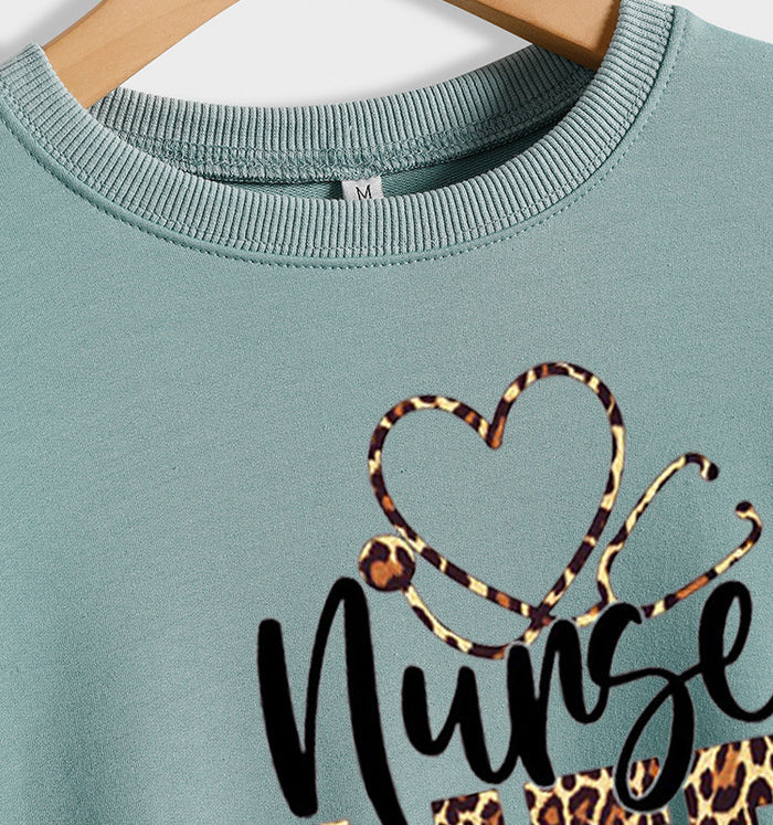 Round Neck Letter Tops Women's Long Sleeve Nunse Life Loose Sweatshirt