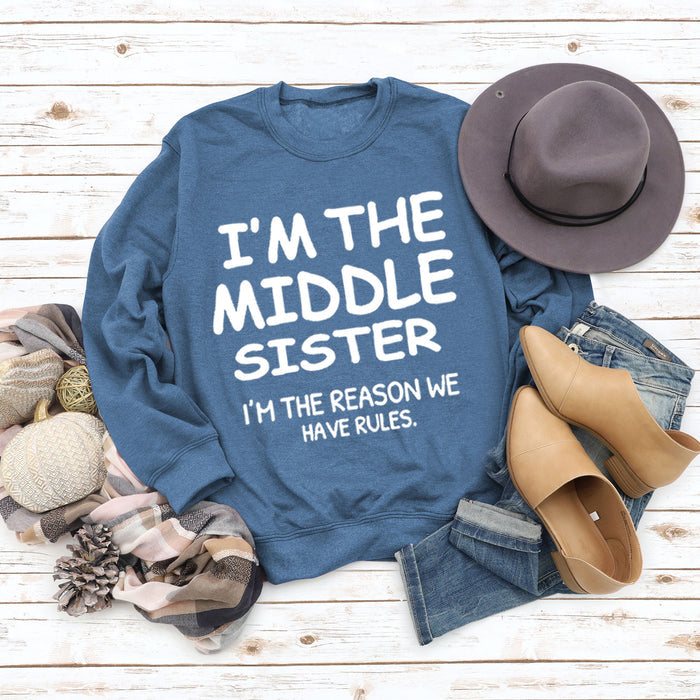 Blue sweater (white font) / S