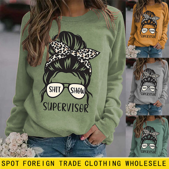 Round Neck Letter Women's T-shirt Shit Show Printed Loose Sweater