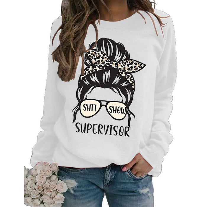 Round Neck Letter Women's T-shirt Shit Show Printed Loose Sweater