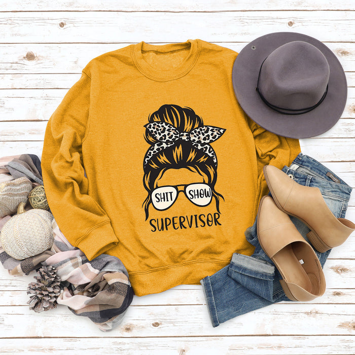 Round Neck Letter Women's T-shirt Shit Show Printed Loose Sweater