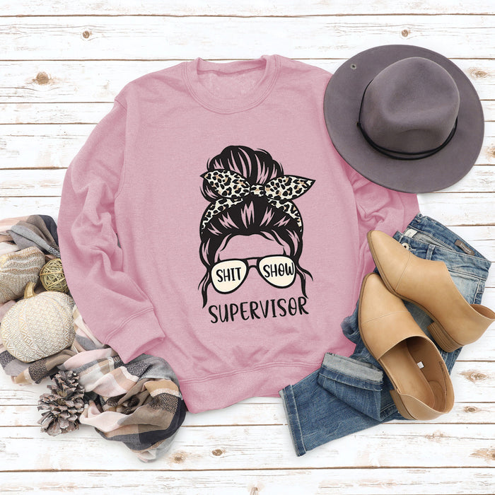 Round Neck Letter Women's T-shirt Shit Show Printed Loose Sweater