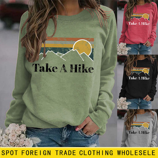 Round Neck Letter Women's T-shirt Take A Hike Print Loose Short-sleeved