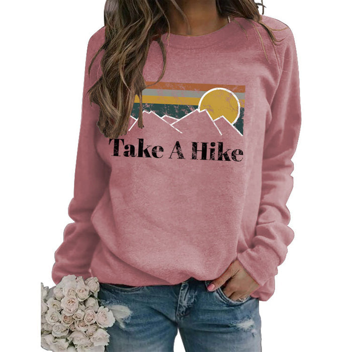 Round Neck Letter Women's T-shirt Take A Hike Print Loose Short-sleeved