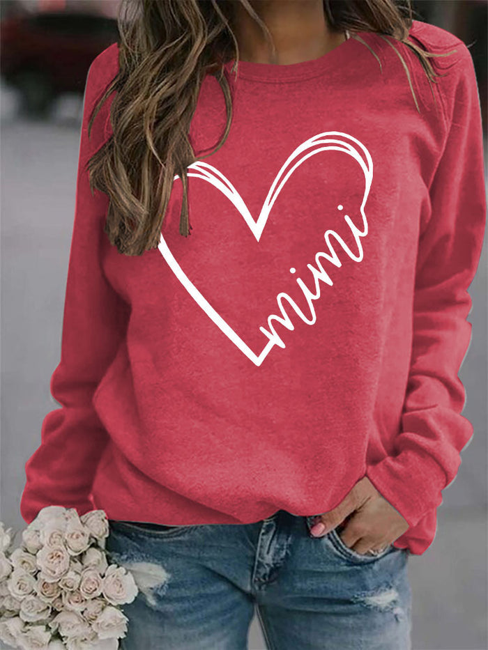 Round Neck Letter Womens Tops Long Sleeve Print Loose Sweater Sweatshirt