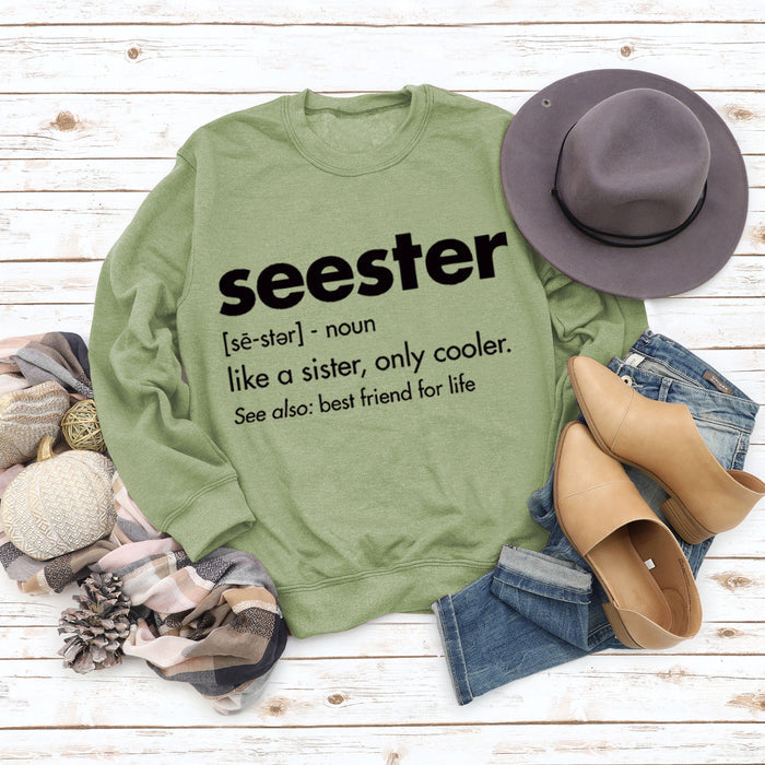 Olive green sweater (black font) / S