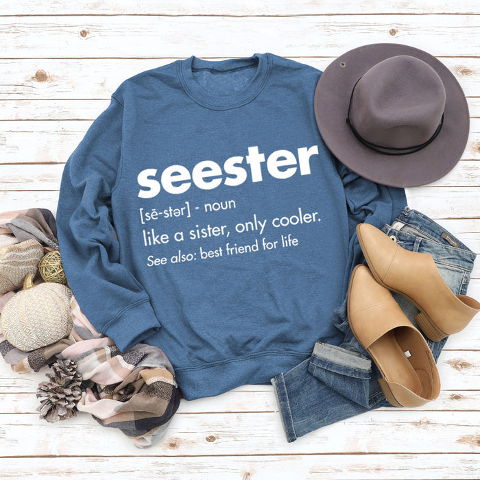 Blue sweater (white font) / S