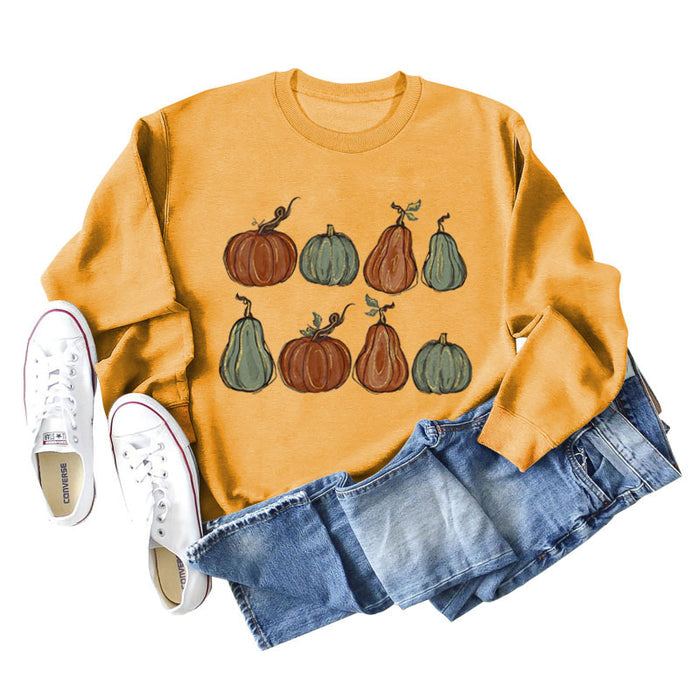 Round Neck Loose Women's Pumpkin Print Long-sleeved Sweater
