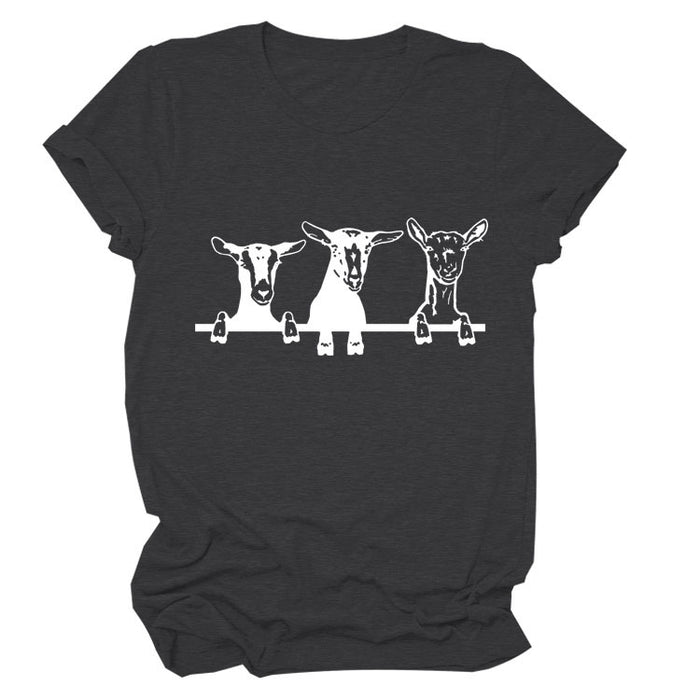 Round Neck Printing Loose Short Sleeve Fashion Womens T-Shirt