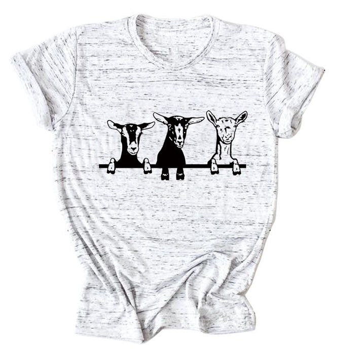 Round Neck Printing Loose Short Sleeve Fashion Womens T-Shirt