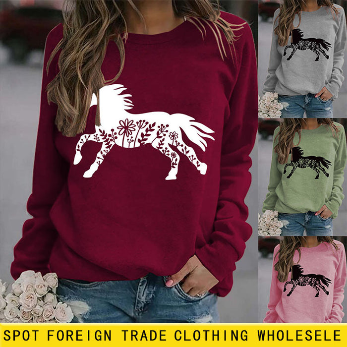 Round Neck Shirt Long Sleeve Printing Sweater