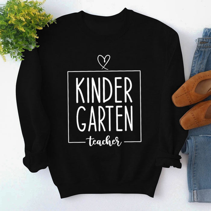 Round Neck Top Long Sleeve KINDER GARTEN Print Loose Sweatshirt