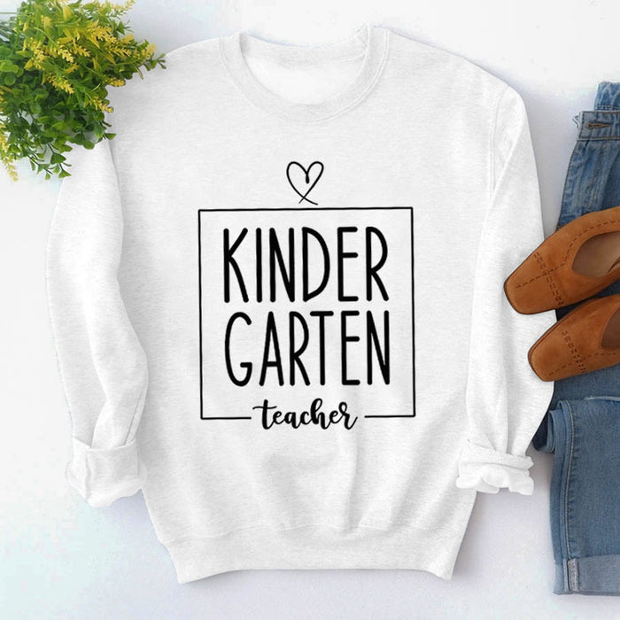 Round Neck Top Long Sleeve KINDER GARTEN Print Loose Sweatshirt