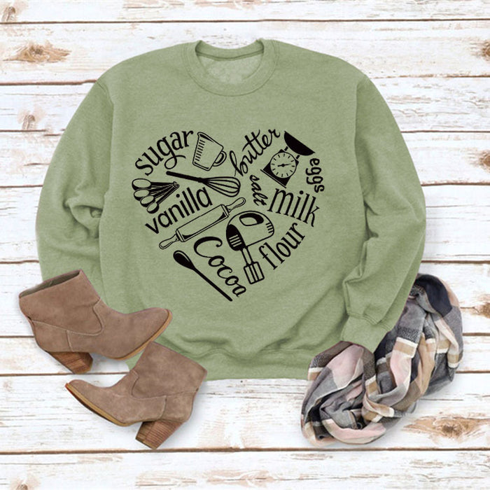 Olive green sweater (black font) / S