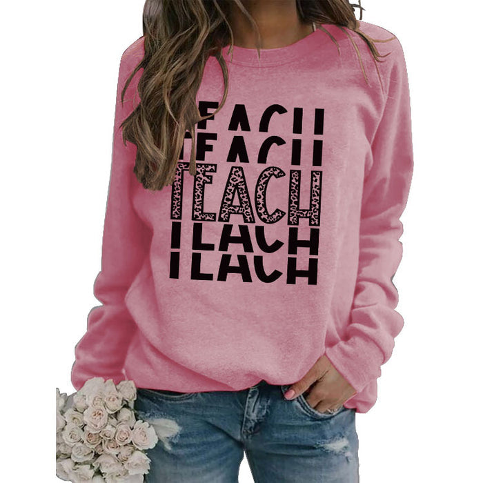 Round Neck Top T-shirtteach Print Loose Print Loose Sweatshirt