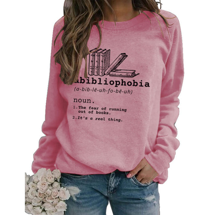 Round Neck Tops Long Sleeve Abibliophobia Loose Print Sweatshirt