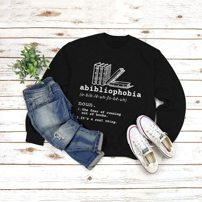 Round Neck Tops Long Sleeve Abibliophobia Loose Print Sweatshirt