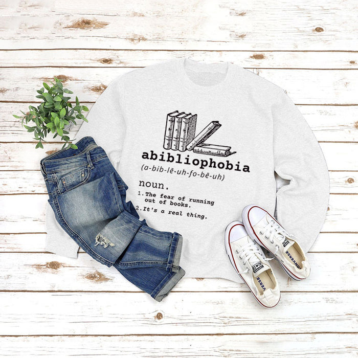 Round Neck Tops Long Sleeve Abibliophobia Loose Print Sweatshirt