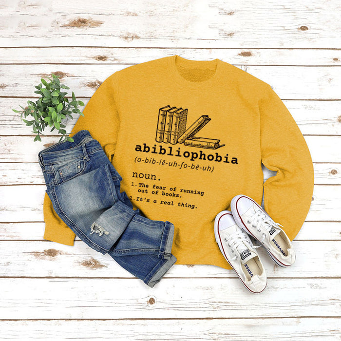Round Neck Tops Long Sleeve Abibliophobia Loose Print Sweatshirt
