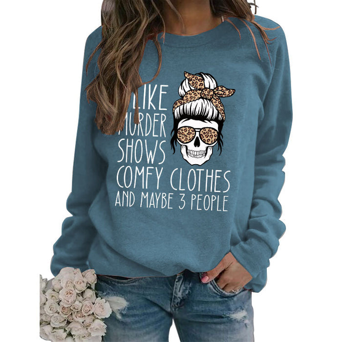 Round Neck Tops Long Sleeve I LIKE MURDER Women's Print Loose Sweatshirt