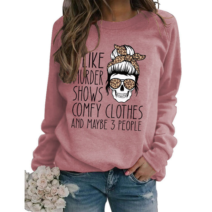 Round Neck Tops Long Sleeve I LIKE MURDER Women's Print Loose Sweatshirt