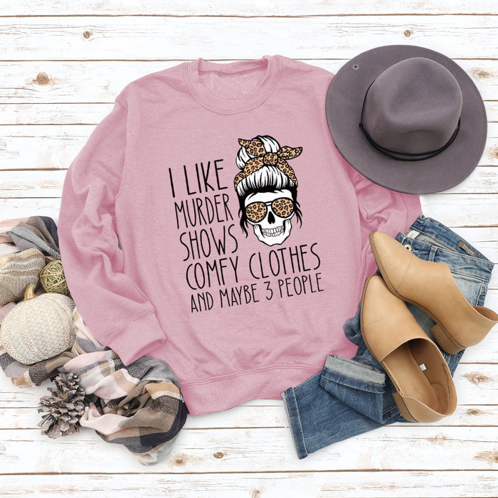 Round Neck Tops Long Sleeve I LIKE MURDER Women's Print Loose Sweatshirt