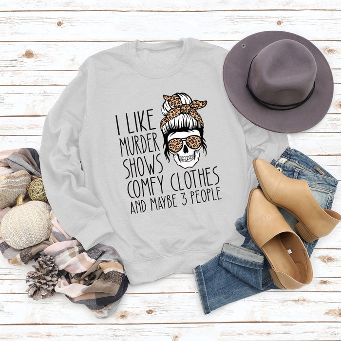 Round Neck Tops Long Sleeve I LIKE MURDER Women's Print Loose Sweatshirt
