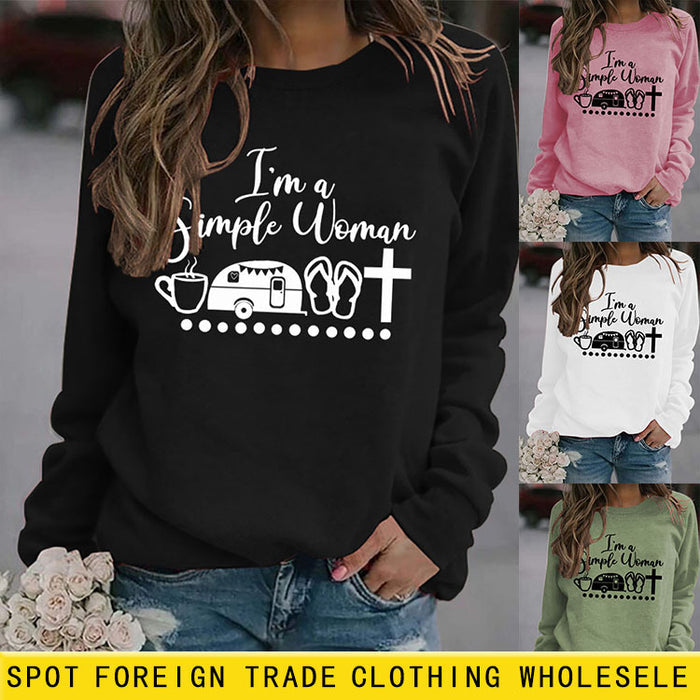 Round Neck Tops Long Sleeve Im A Simple Print Loose Sweatshirt