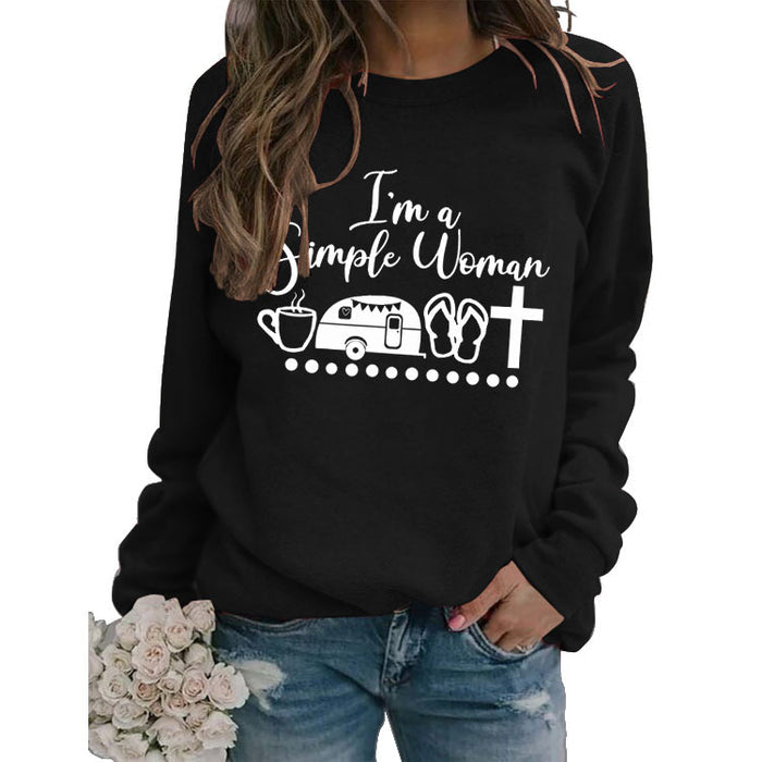 Round Neck Tops Long Sleeve Im A Simple Print Loose Sweatshirt