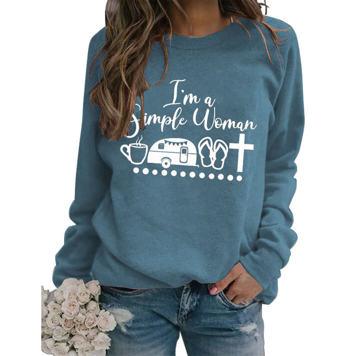 Round Neck Tops Long Sleeve Im A Simple Print Loose Sweatshirt